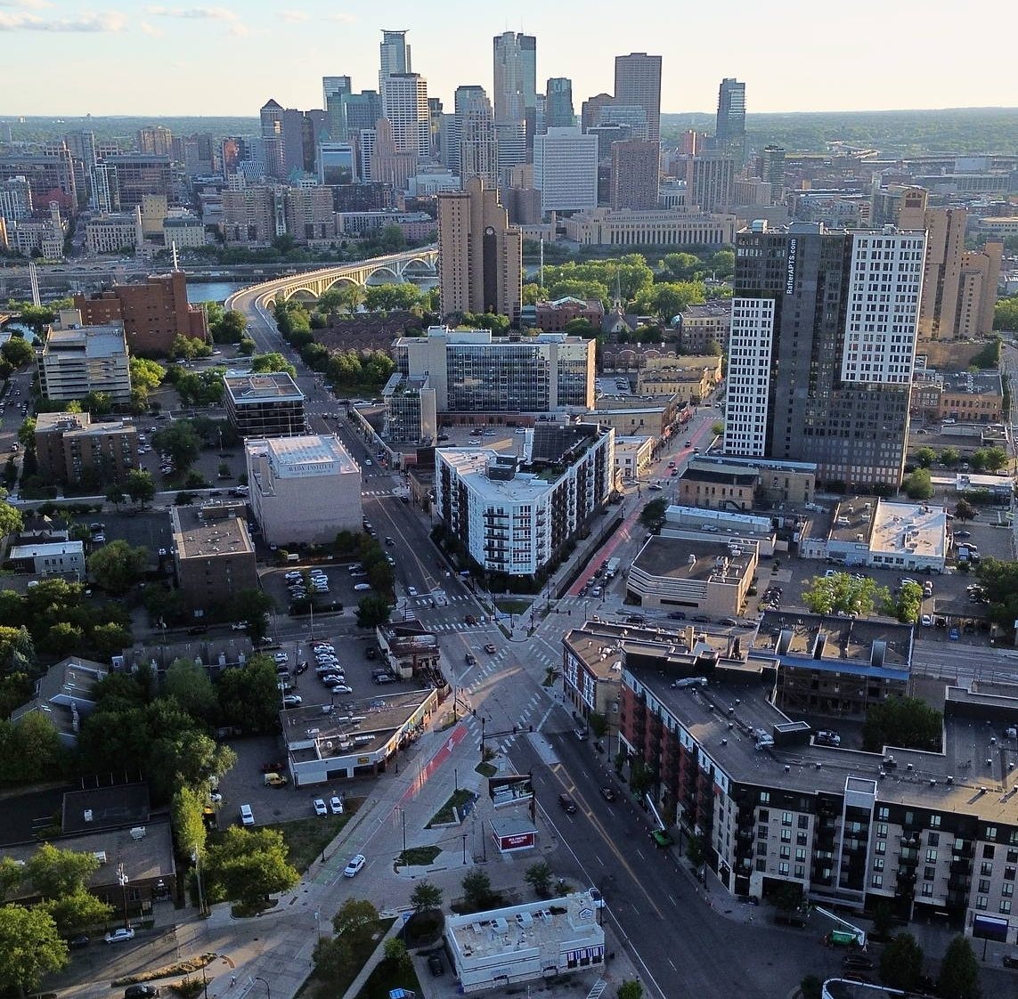 Downtown Minneapolis seen from Northeast on a September evening, photographed by Spencer Bernauer